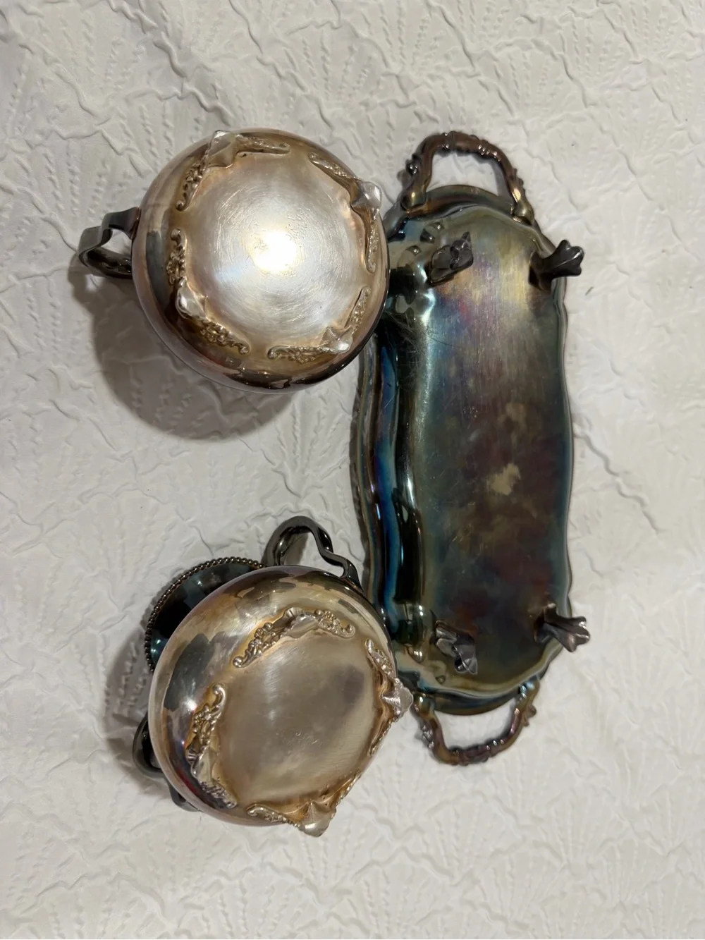 Vintage Silver-Tone Creamer and Sugar Set with Tray - Silver